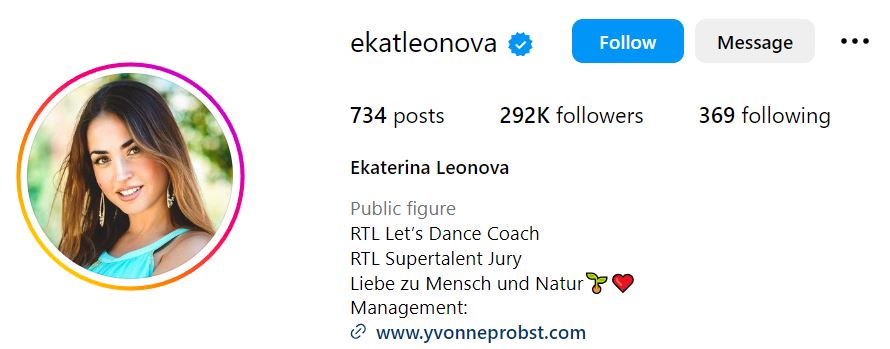 Ekaterina Leonova's Instagram account