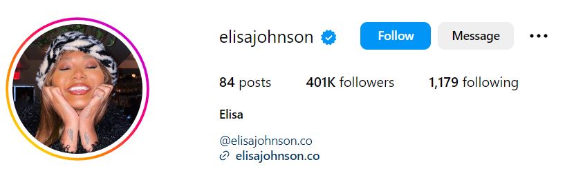 Elisa Johnson's Instagram account