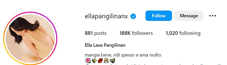 Ella Pangilinan's Instagram account