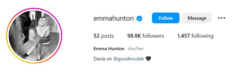 Emma Hunton's Instagram account