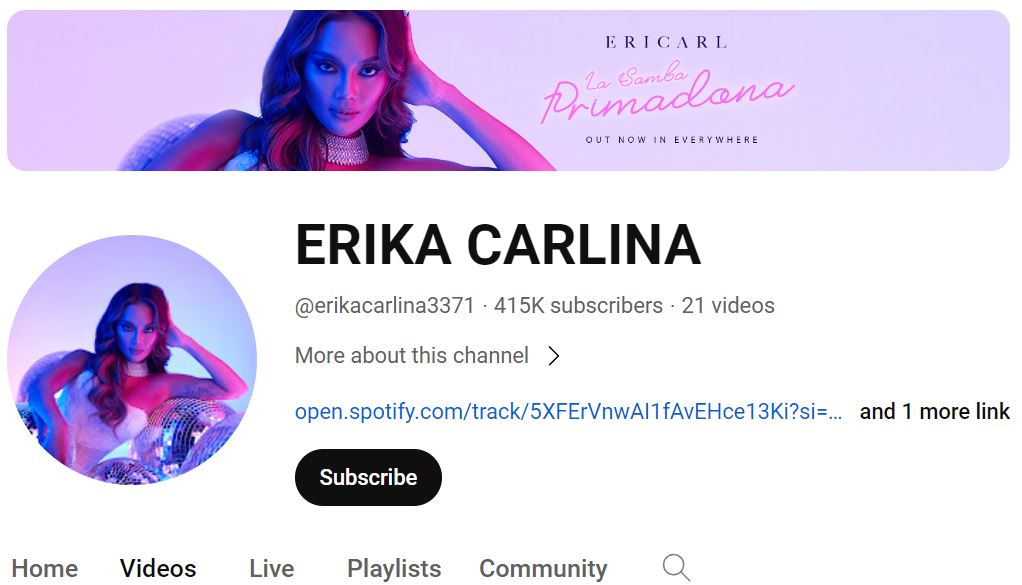 Erika Carlina's Youtube channel