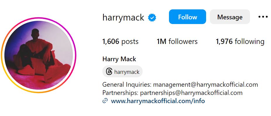 Harry Mack's Instagram account