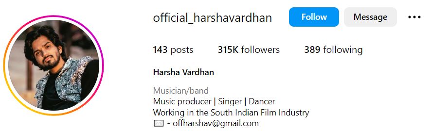 Harshavardhan Vidyasagar's Instagram account