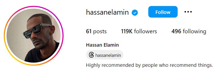 Hassan Elamin's Instagram account