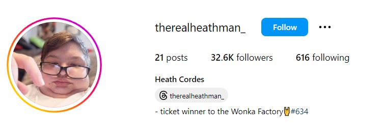 Heath Cordes's Instagram account