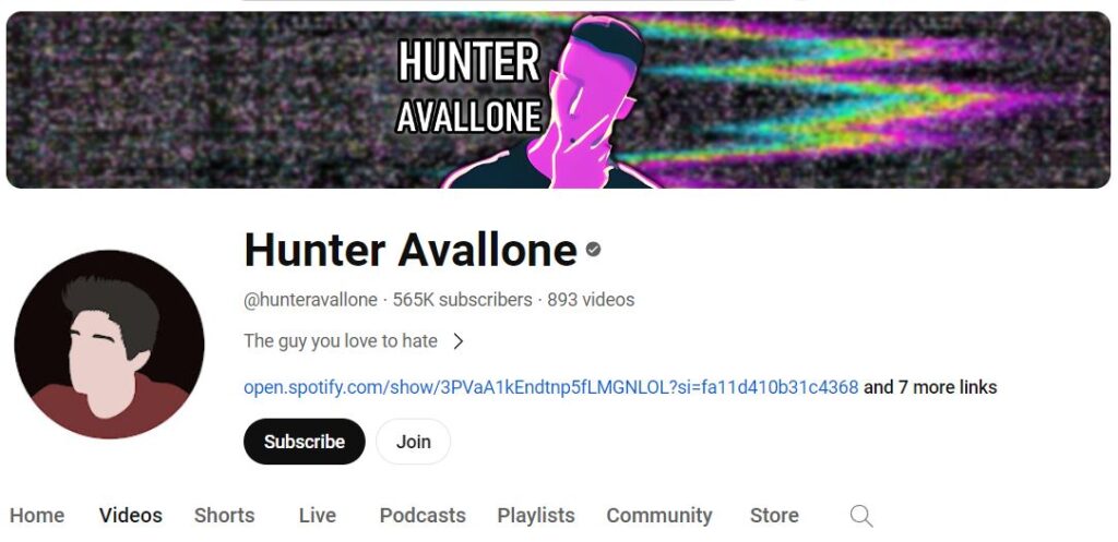 Hunter Avallone's Youtube channel