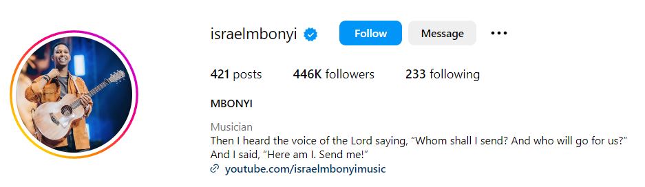 Israel Mbonyi's Instagram account