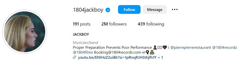 Jackboy's Instagram account