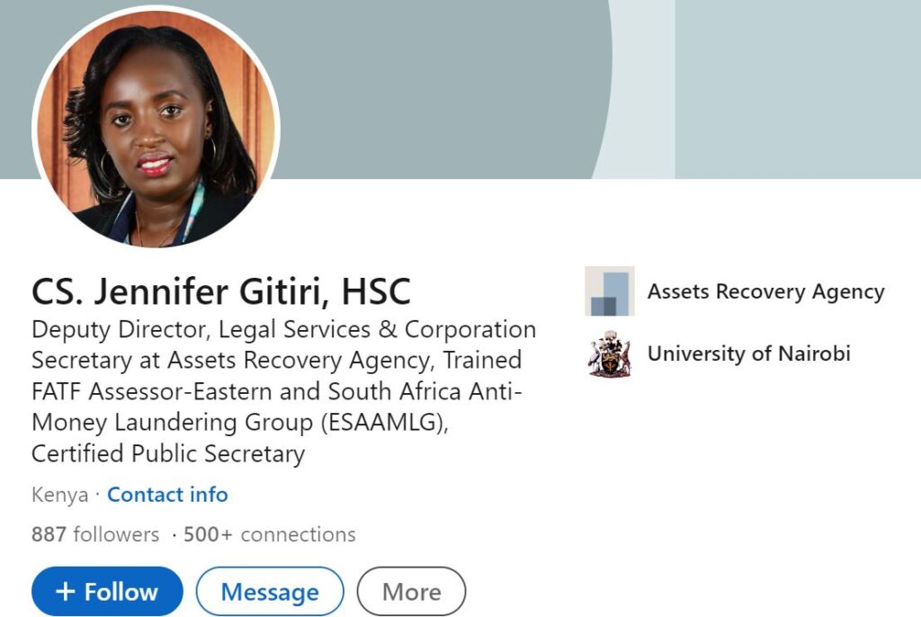 Jennifer Gitiri's LinkedIn account