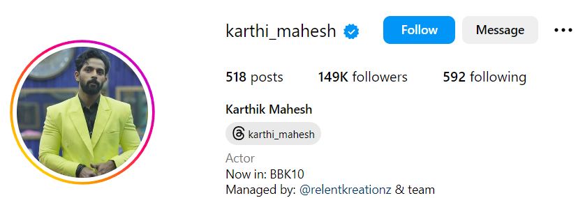 Karthik Mahesh's Instagram account