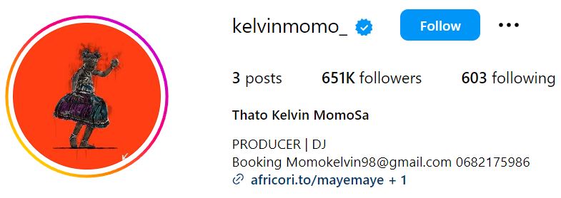 Kelvin Momo's Instagram account