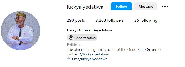 Lucky Aiyedatiwa's Instagram account