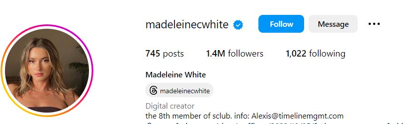Madeleine White's Instagram account