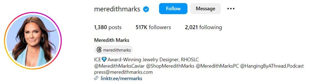 Meredith Marks' Instagram account