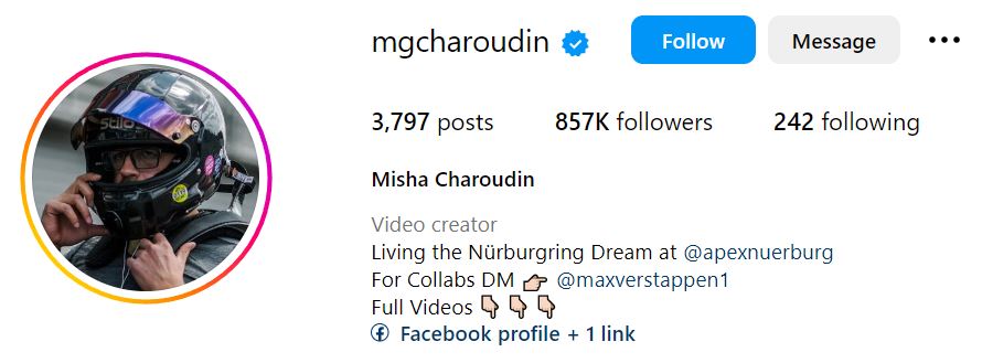 Misha Charoudin's Instagram account