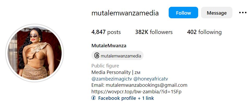 Mutale Mwanza's Instagram account
