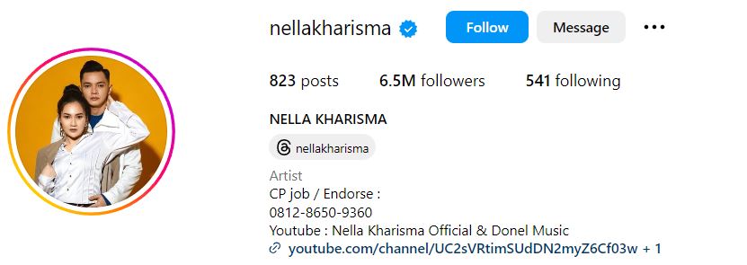 Nella Kharisma's Instagram account