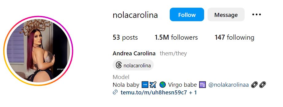Nola Carolina's Instagram account
