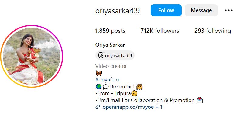 Oriya Sarkar's Instagram account