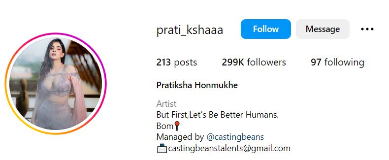Pratiksha Honmukhe's Instagram account