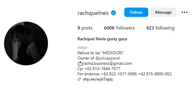 Rachquel Nesia's Instagram account