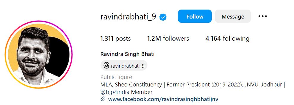 Ravindra Singh Bhati's Instagram account