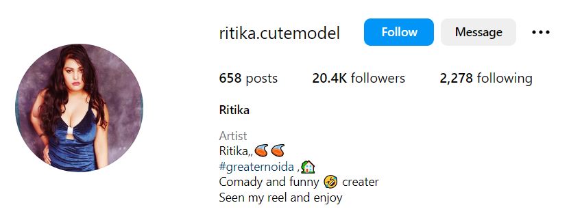 Ritika Surya's Instagram account