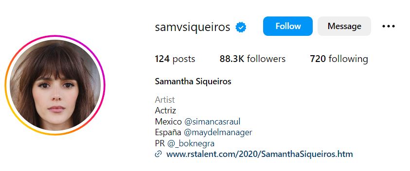Samantha Siqueiros' Instagram account