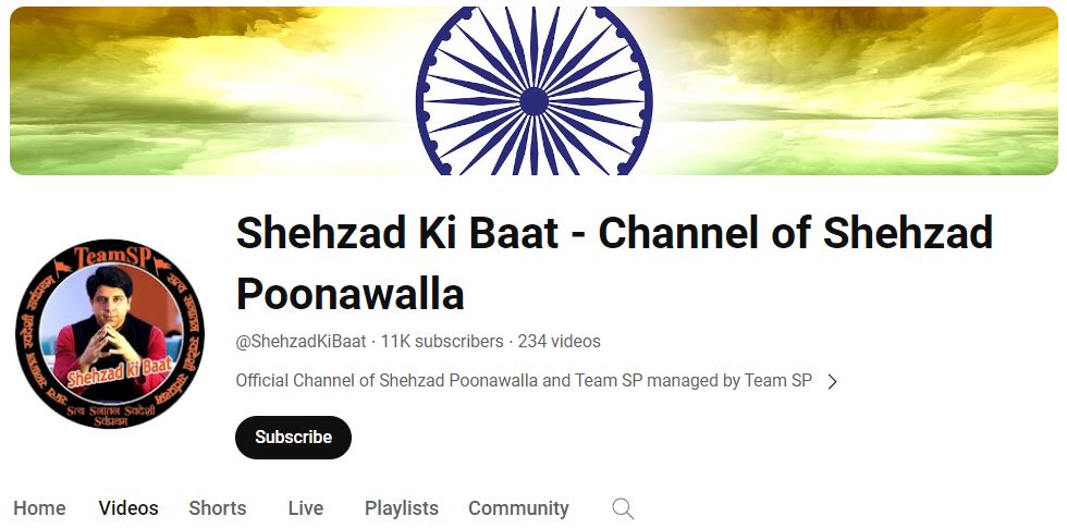 Shehzad Poonawalla's Youtube Channel