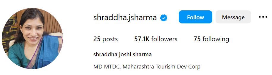 Shraddha Joshi Sharma's Instagram account
