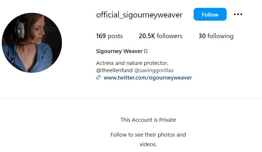 Sigourney Weaver's Instagram account