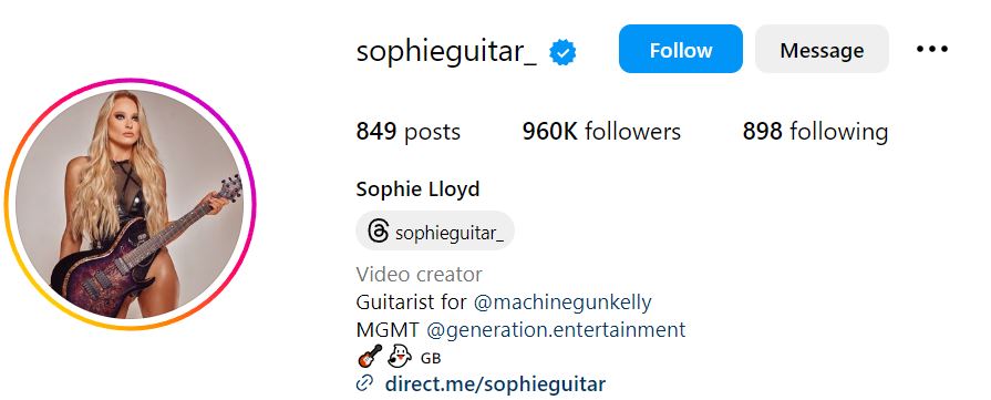 Sophie Lloyd's Instagram account