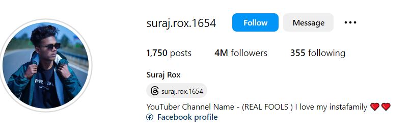 Suraj Rox's Instagram account