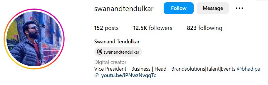 Swanand Tendulkar's Instagram account