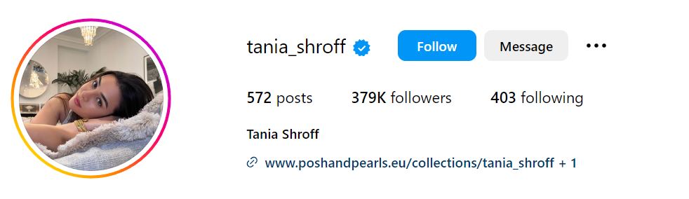Tania Shroff's Instagram account