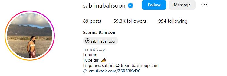 Tube Girl's Instagram account