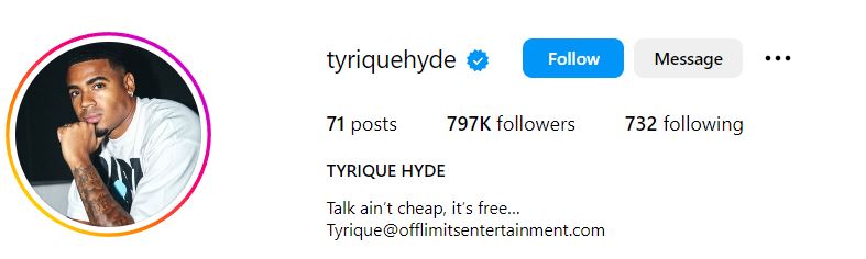 Tyrique Hyde's Instagram account