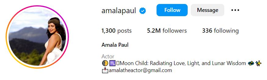 Amala Paul's Instagram account