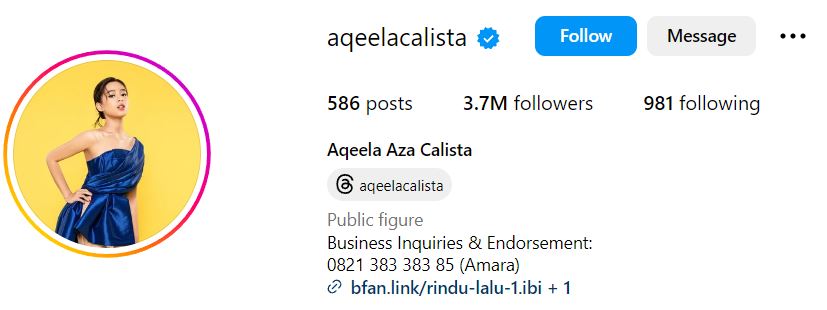 Aqeela Calista's Instagram account