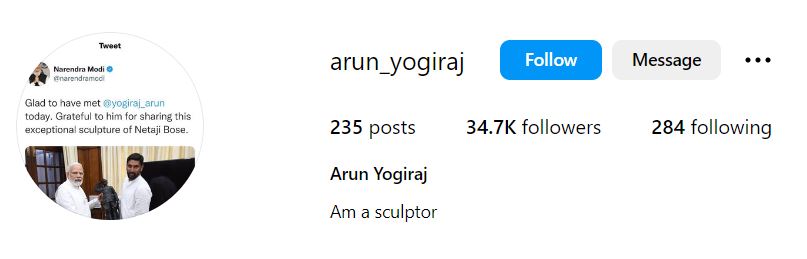 Arun Yogiraj's Instagram account