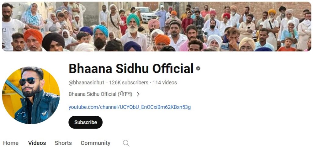 Bhaana Sidhu's Youtube channel