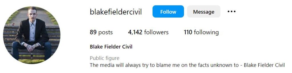 Blake Fielder-Civil's Instagram account