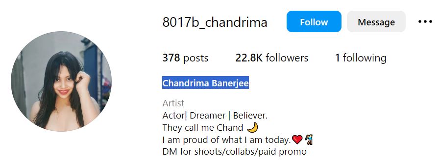 Chandrima Banerjee's Instagram account