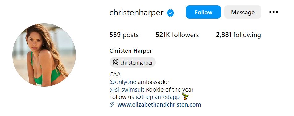 Christen Harper's Instagram account