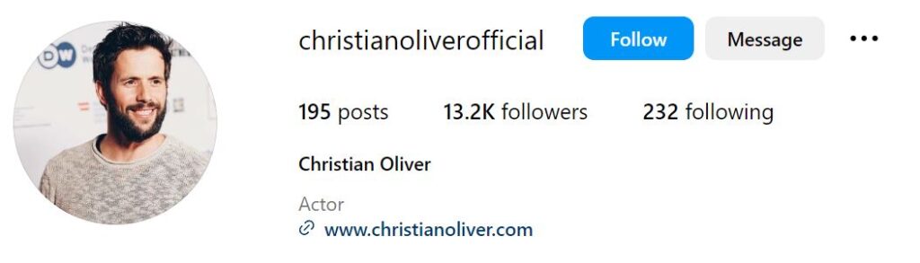 Christian Oliver's Instagram account