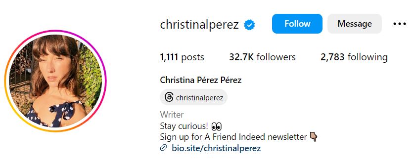 Christina Pérez's Instagram account
