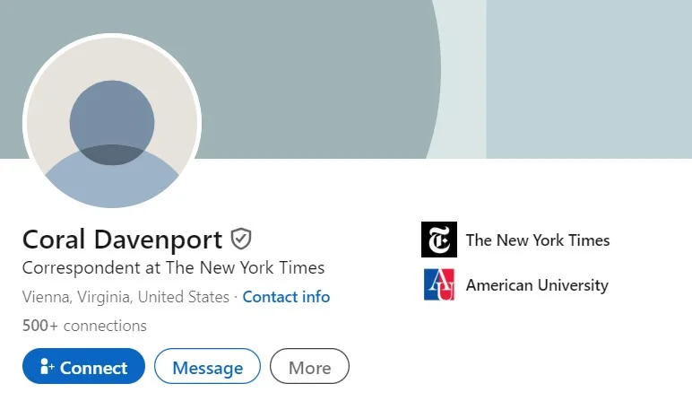Coral Davenport's LinkedIn account