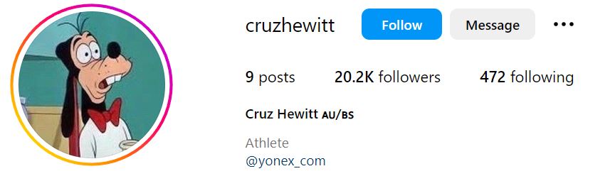 Cruz Hewitt's Instagram account