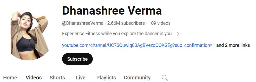Dhanashree Verma's Youtube channel