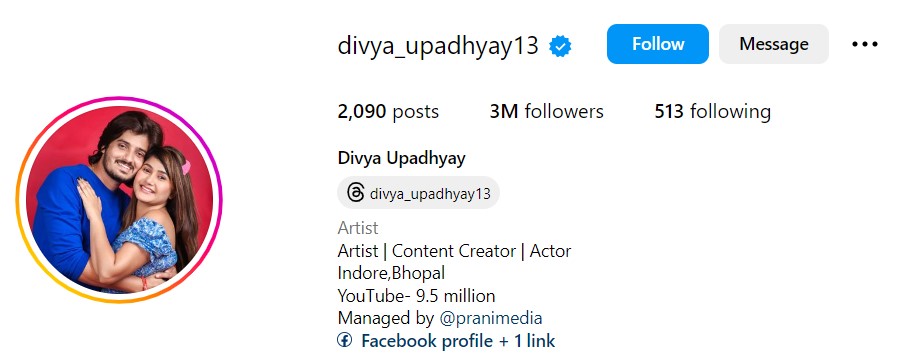 Divya Upadhyay's Instagram account